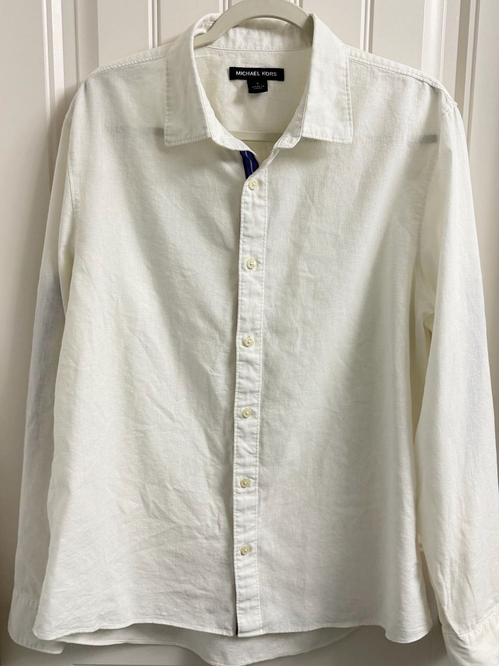 Michael Kors Men’s Linen Blend Button-Down Shirt – Size Large